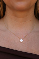 Diamond and Mother of Pearl Pendant Necklace - 14k Yellow Gold