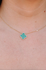 Diamond and Malachite Clover Pendant Necklace - 14k Yellow Gold - 0.21ctw