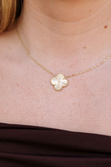 Clover Pendant Necklace with Mother of Pearl Accent - 14k Yellow Gold