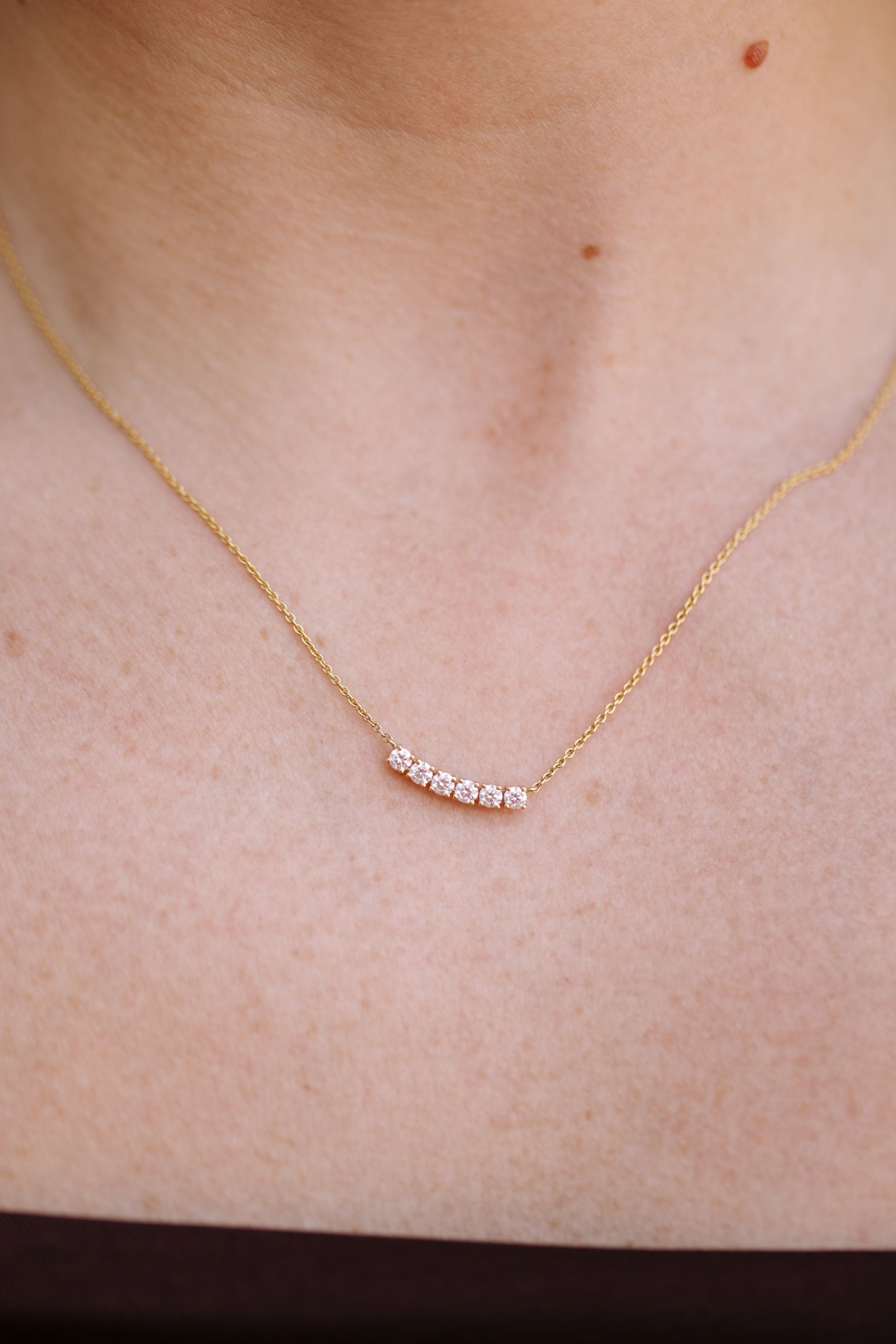 Curved Diamond Bar Necklace - 14K Yellow Gold - 0.36ctw