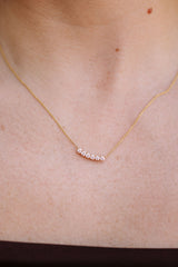 Curved Diamond Bar Necklace - 14K Yellow Gold - 0.36ctw