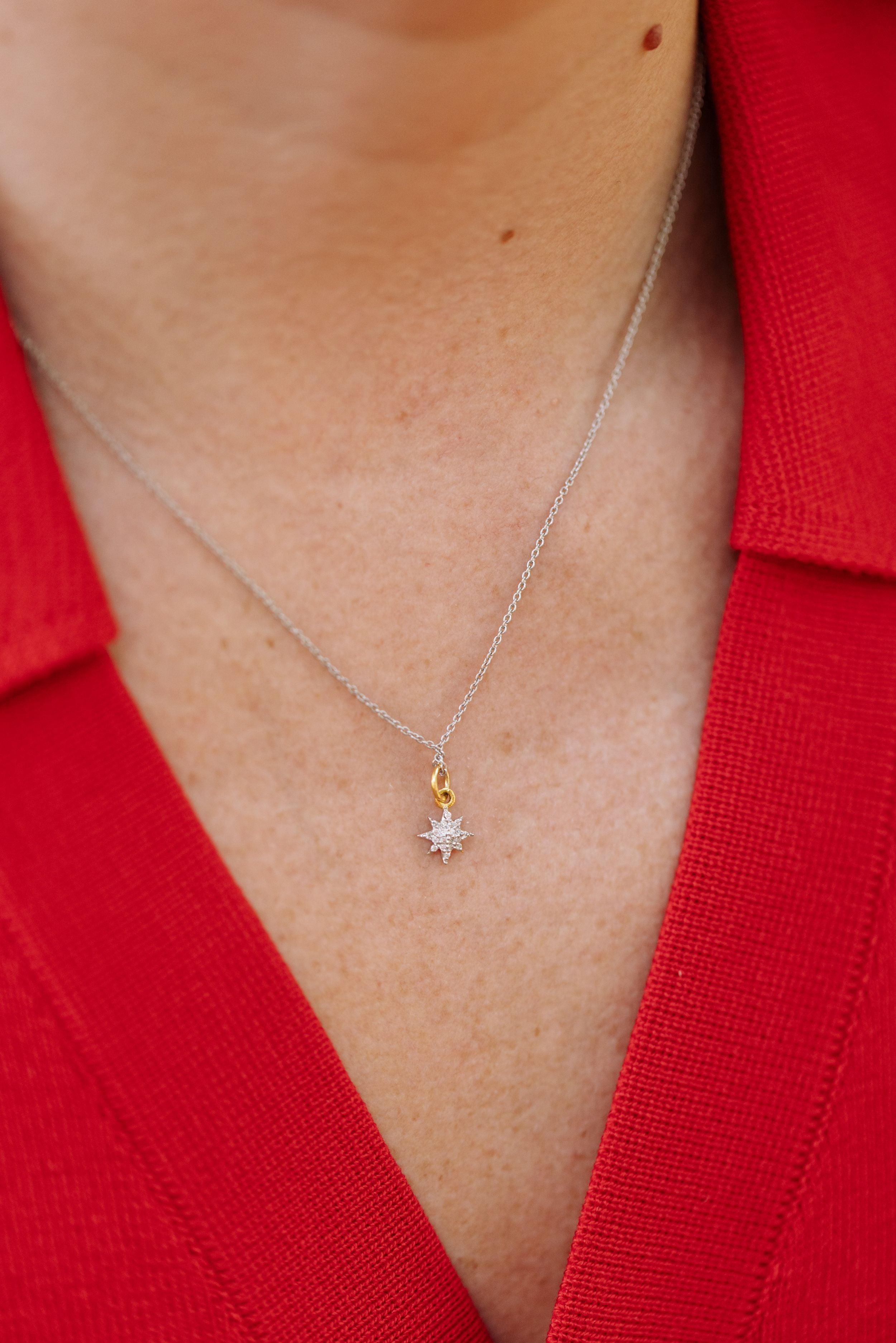 Diamond Star Necklace - 14k Two Tone Gold - 0.08ctw