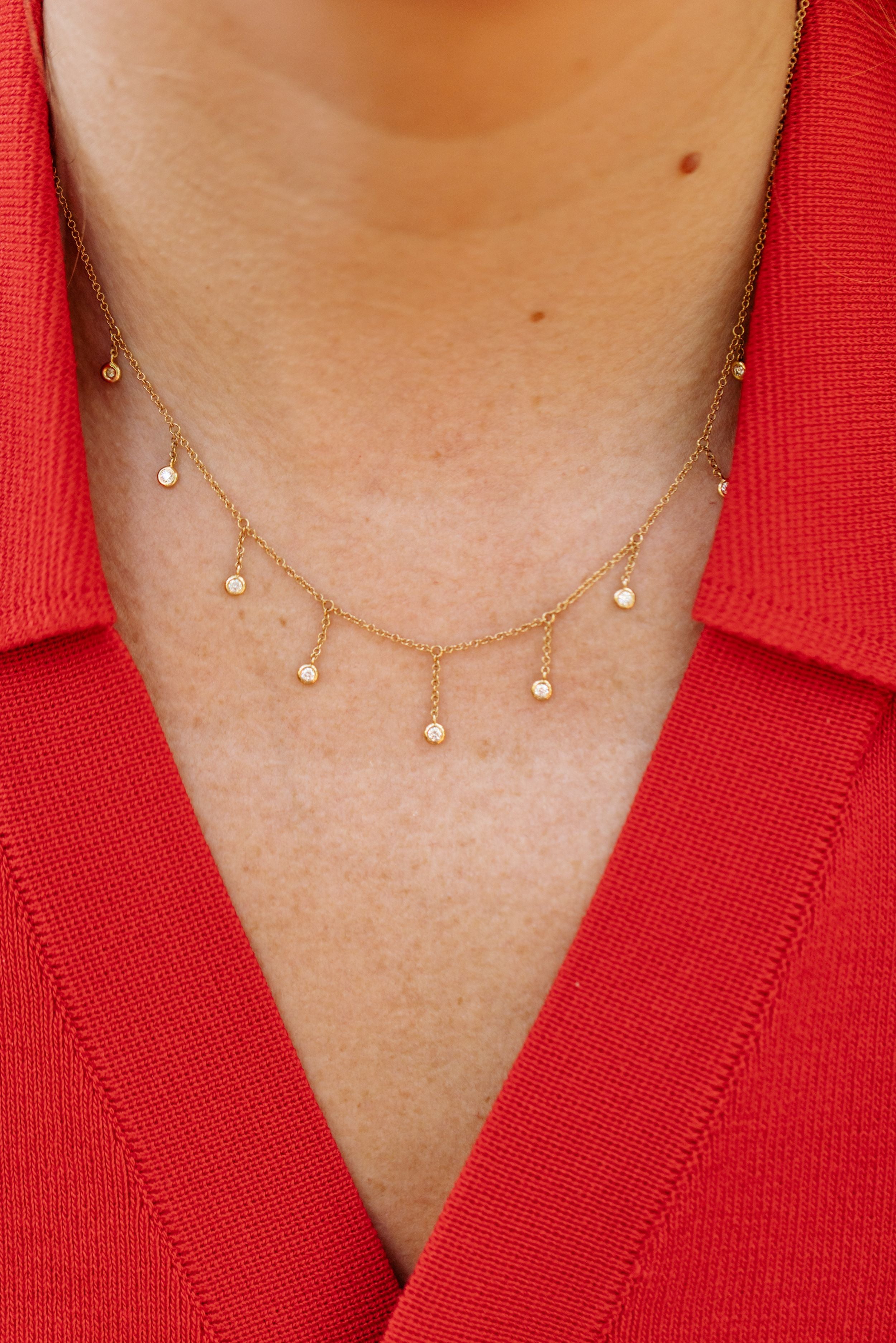 Diamond Bezel Drop Statement Necklace - 14k Yellow Gold - 0.30ctw