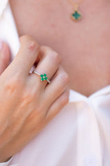 Diamond and Emerald Ring - 14k White Gold