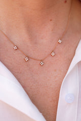 Diamond Clover Station Necklace - 14k Rose Gold - 0.31ctw
