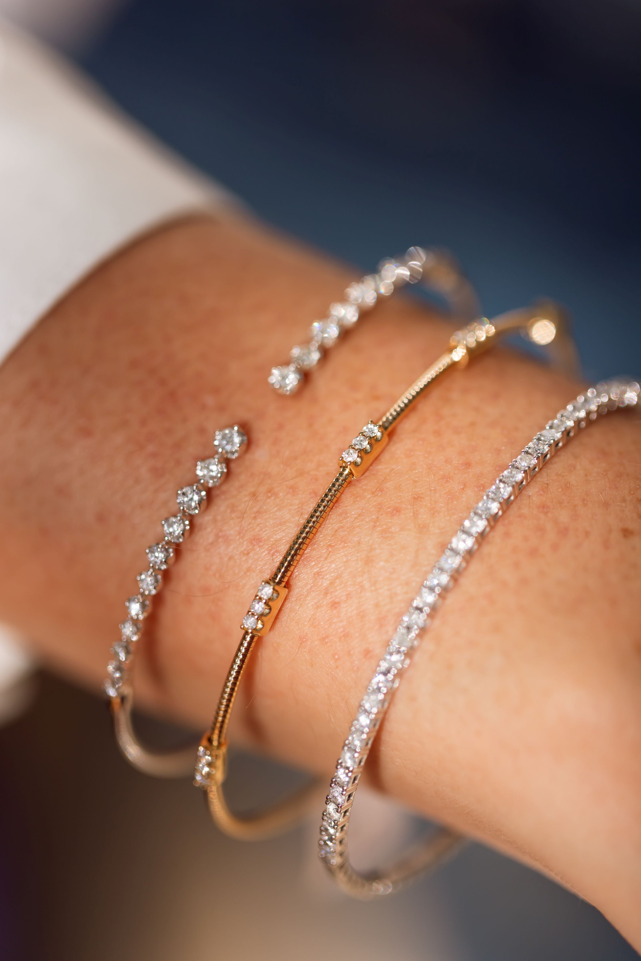 Diamond Station Bangle Bracelet - 14k Yellow Gold - 0.25ctw