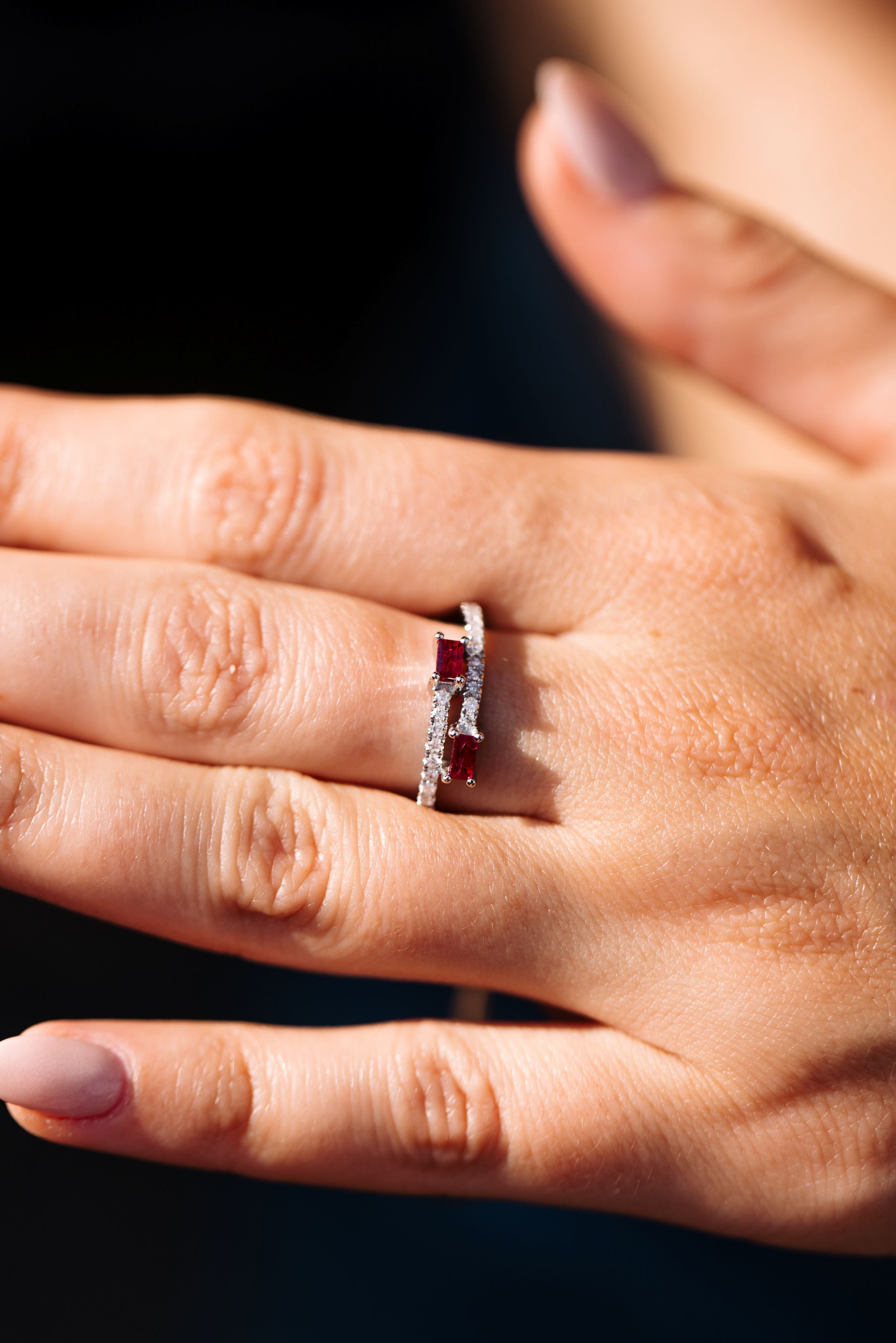 Ruby and Diamond Bypass Ring - 14k White Gold - 0.43ctw