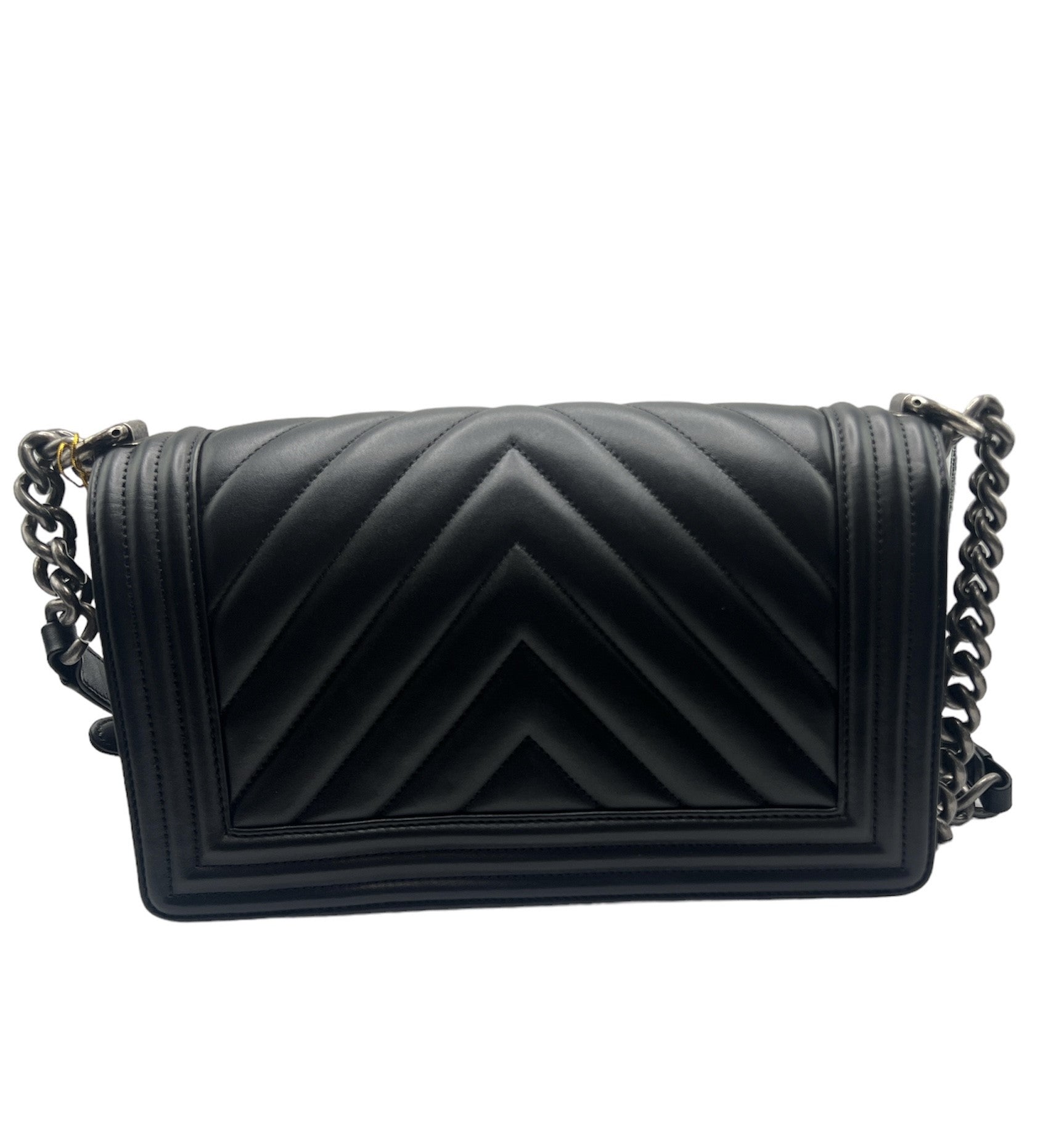 Chanel Calfskin Chevron Quilted Medium Boy Flap Bag - Black