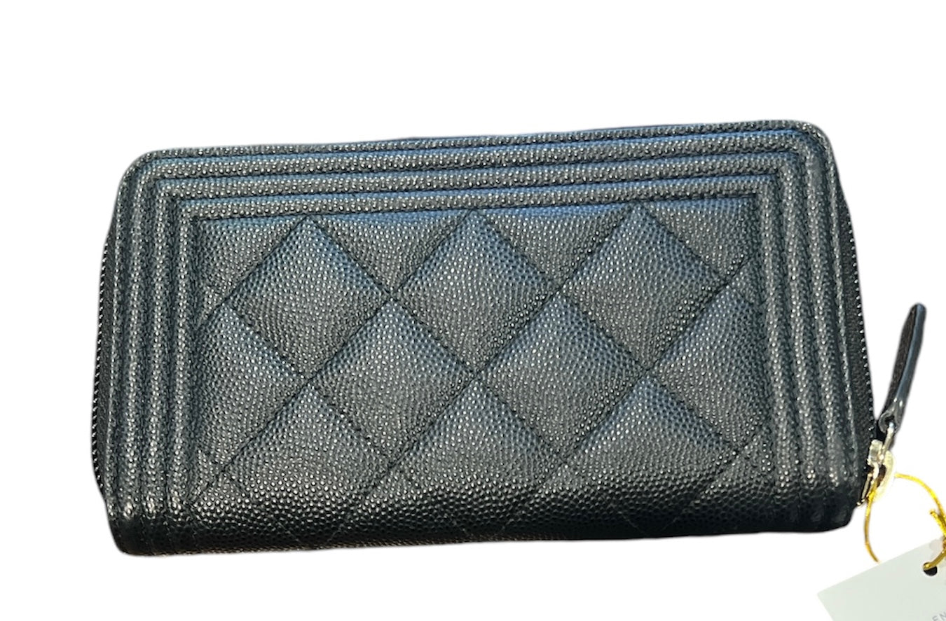 Chanel Caviar Quilted Small Boy Zip Around Wallet - Black