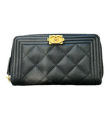 Chanel Caviar Quilted Small Boy Zip Around Wallet - Black