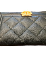 Chanel Caviar Quilted Small Boy Zip Around Wallet - Black