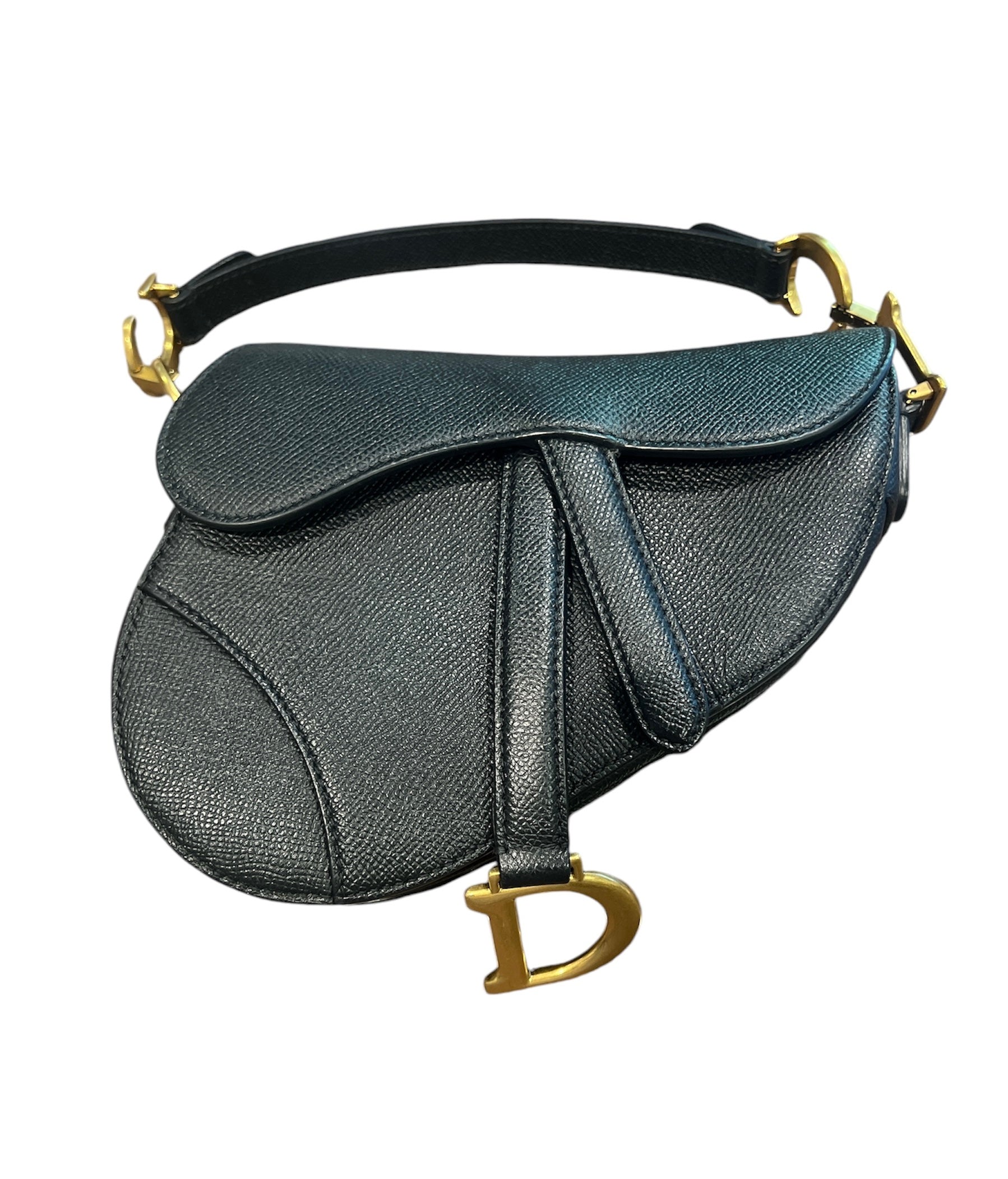 Christian Dior Grained Calfskin Mini Saddle Bag Black