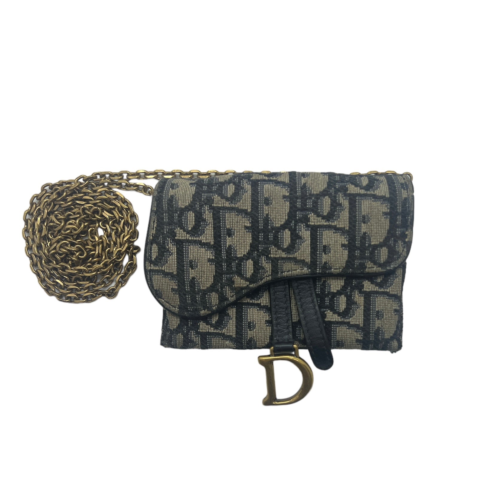 Christian Dior Oblique Nano Saddle Chain Pouch - Blue