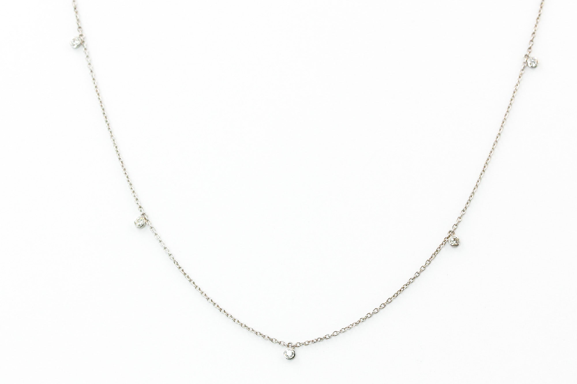 Dainty Bezel Set Diamond Drop Necklace - 14k White Gold - 0.11ctw