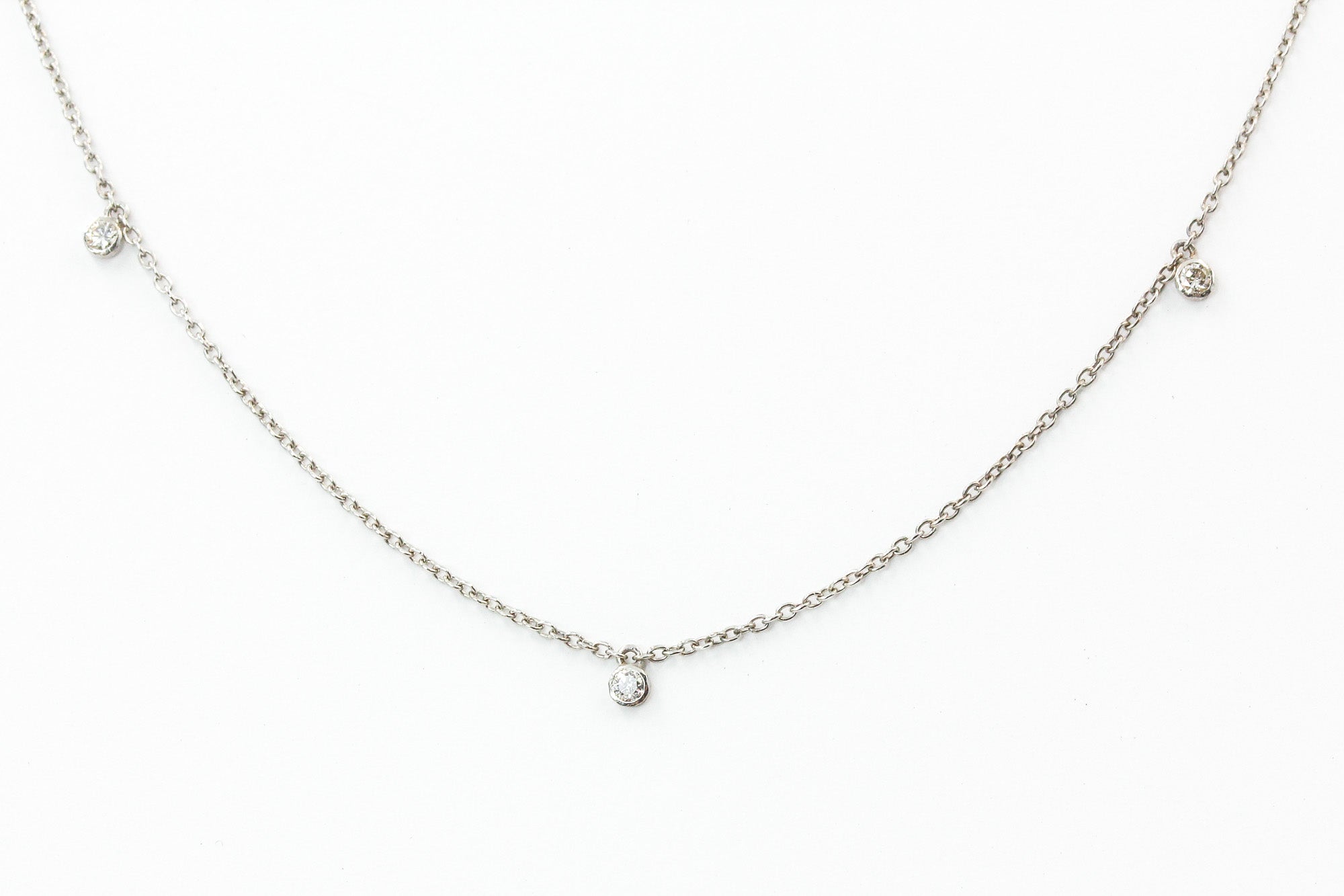 Dainty Bezel Set Diamond Drop Necklace - 14k White Gold - 0.11ctw