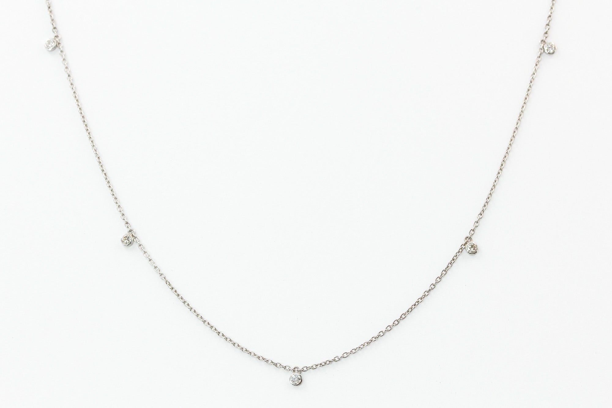 Dainty Bezel Set Diamond Drop Necklace - 14k White Gold - 0.11ctw