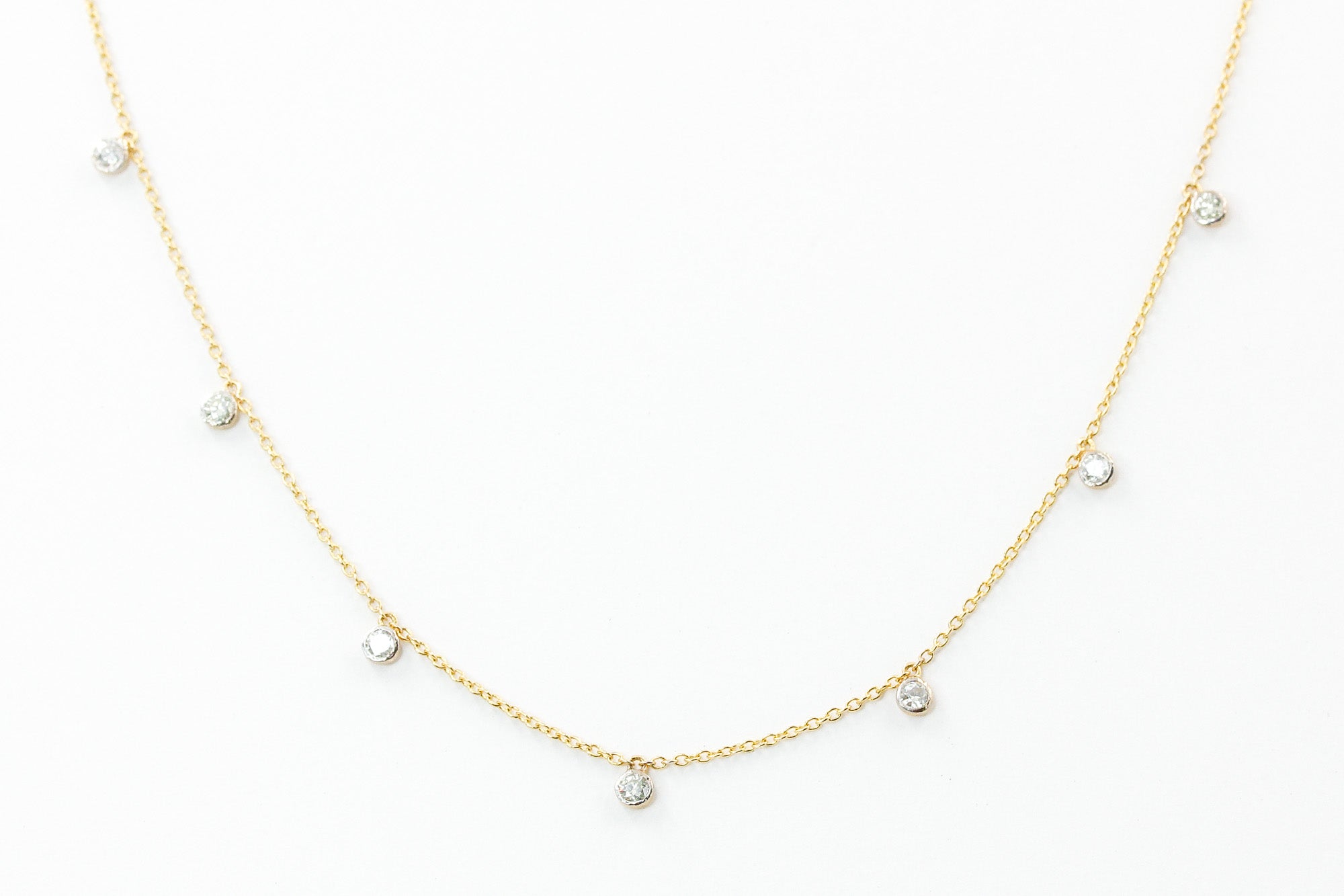 Dainty Bezel Set Diamond Drop Necklace - 14k Yellow Gold - 0.30ctw