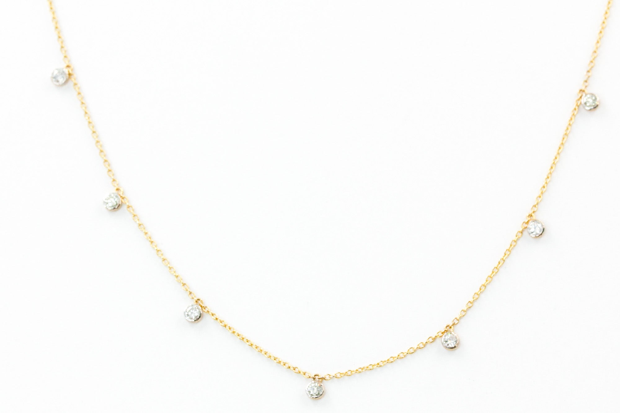 Dainty Bezel Set Diamond Drop Necklace - 14k Yellow Gold - 0.30ctw