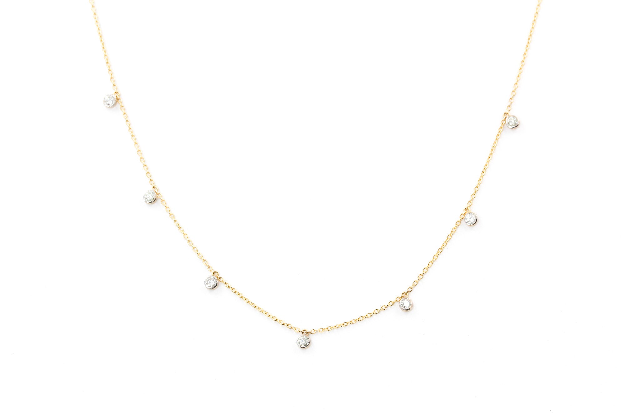 Dainty Bezel Set Diamond Drop Necklace - 14k Yellow Gold - 0.30ctw