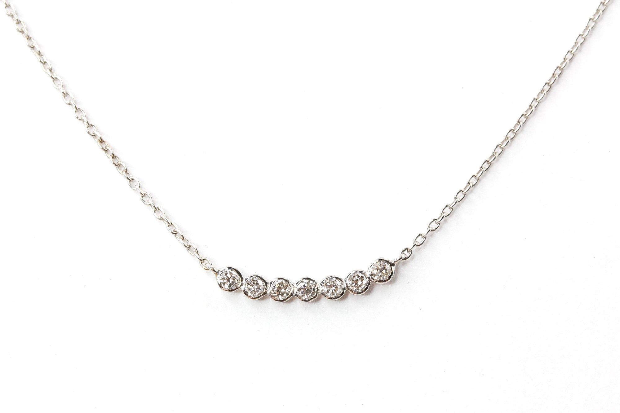 Dainty Bezel Set Diamond Necklace - 14k White Gold - 0.15ctw