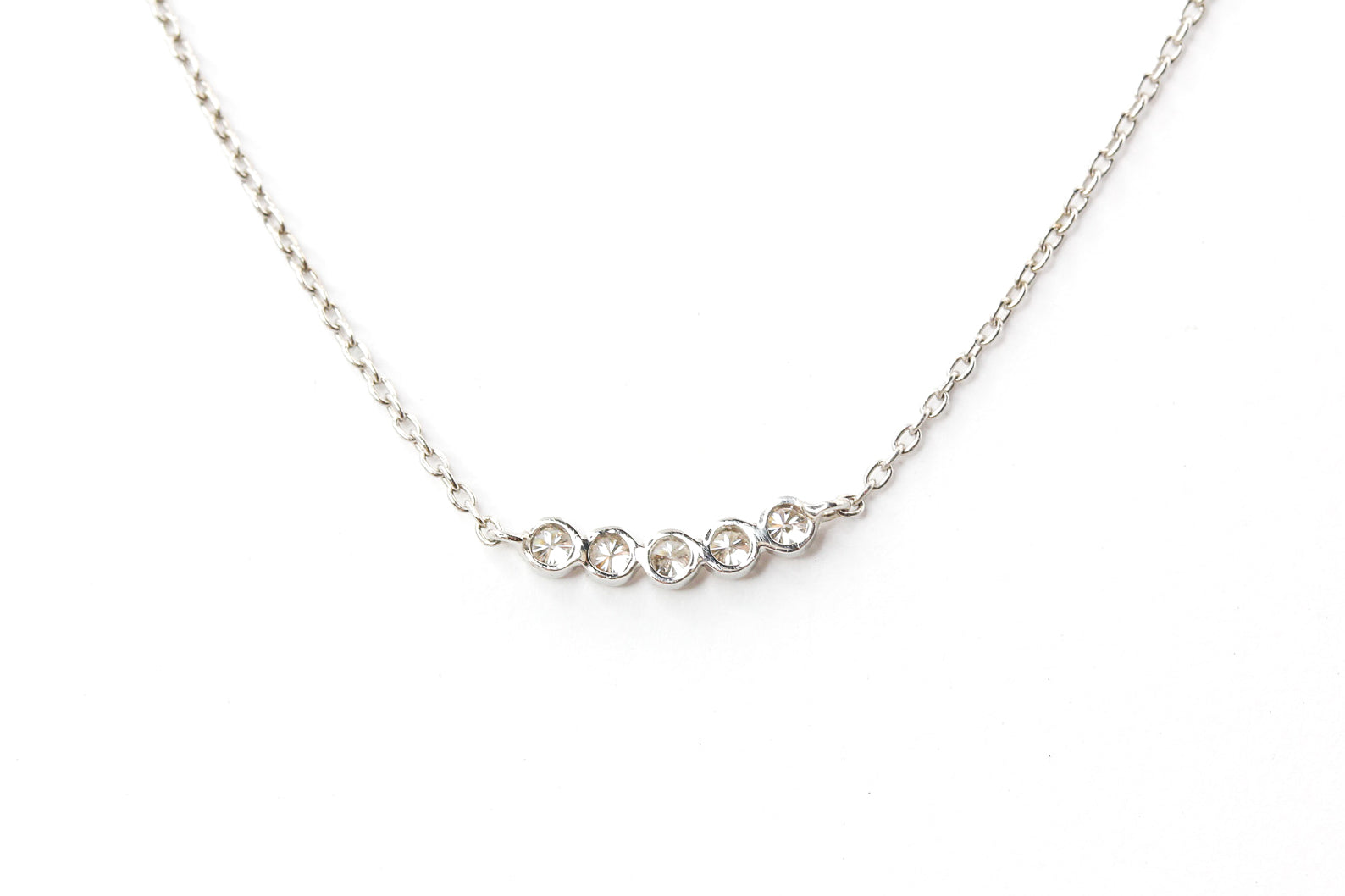 Dainty Bezel Set Diamond Necklace - 14k White Gold - 0.12ctw