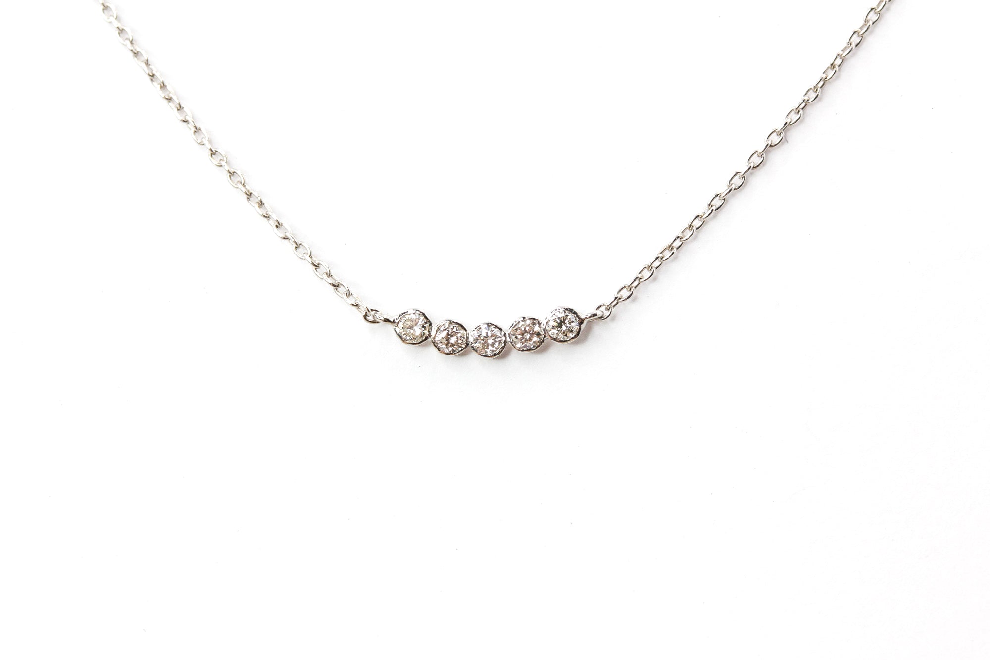 Dainty Bezel Set Diamond Necklace - 14k White Gold - 0.12ctw
