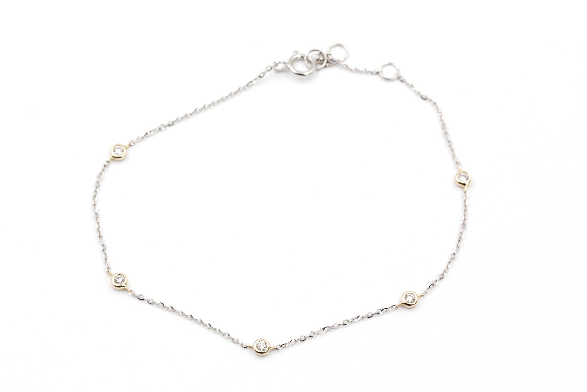 Dainty Diamond Bezel Bracelet - 14k Two Tone Gold - 0.11ctw