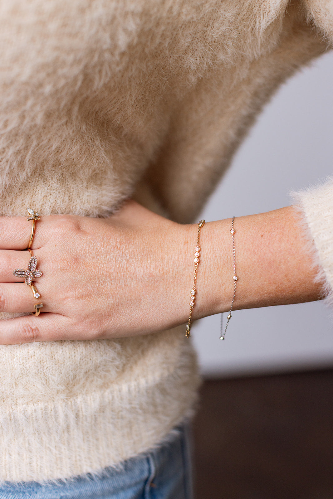 Dainty Diamond Bezel Bracelet - 14k Two Tone Gold - 0.11ctw