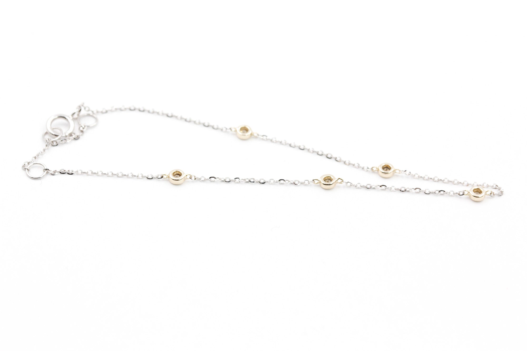 Dainty Diamond Bezel Bracelet - 14k Two Tone Gold - 0.11ctw