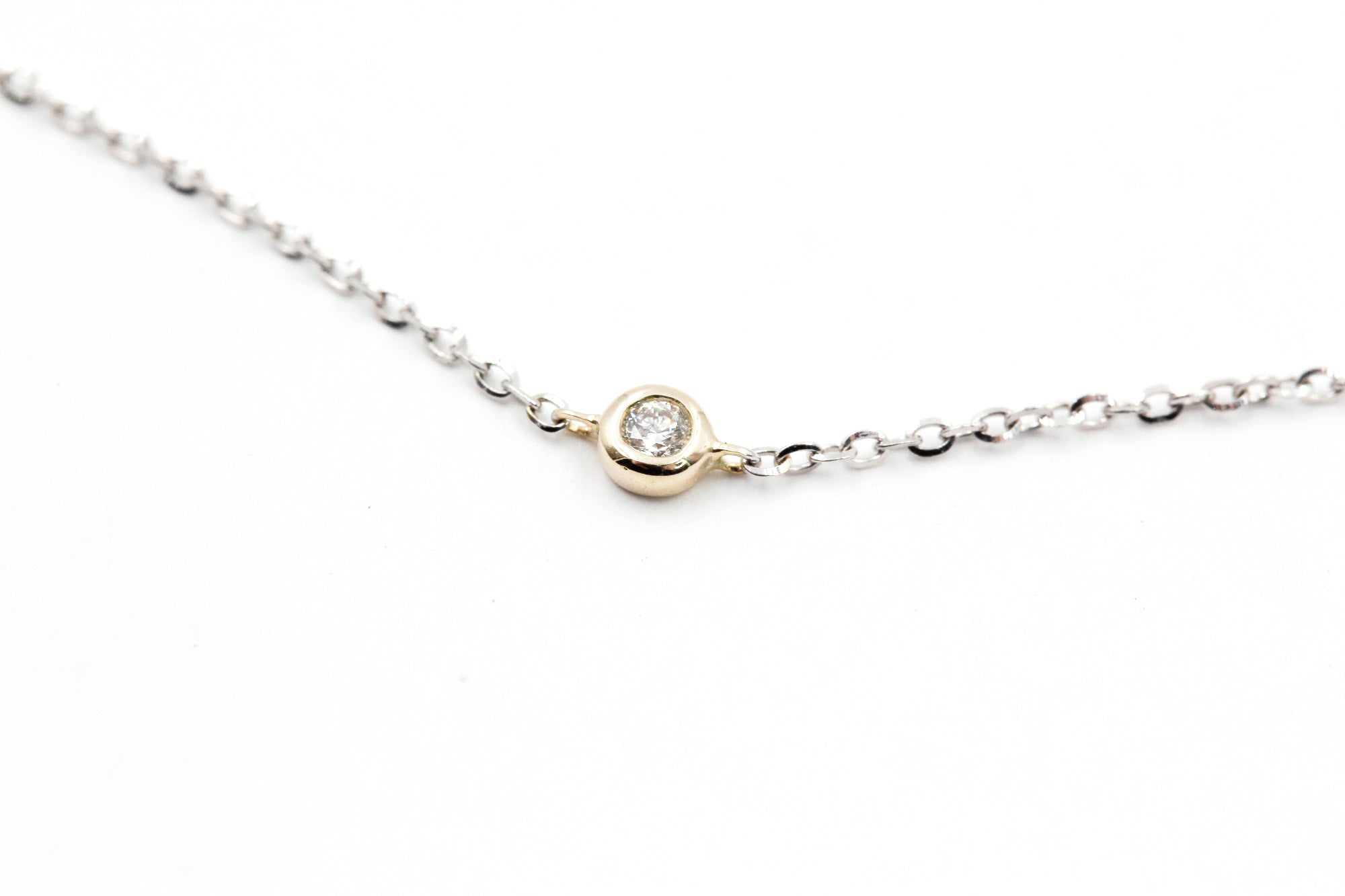 Dainty Diamond Bezel Bracelet - 14k Two Tone Gold - 0.11ctw