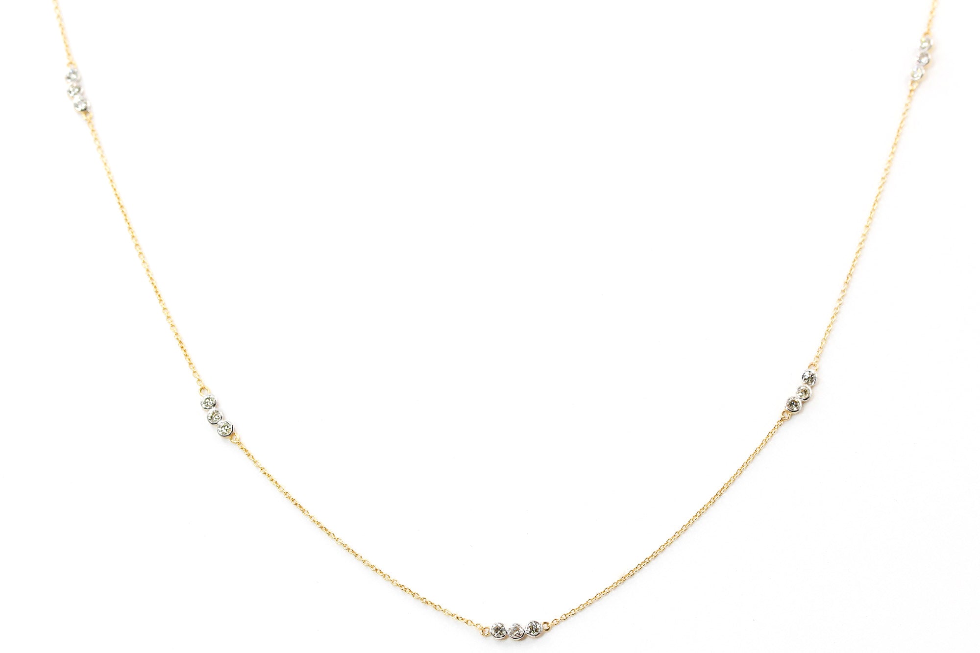 Dainty Diamond Bezel Set Station Necklace - 14k White Gold - 0.27ctw