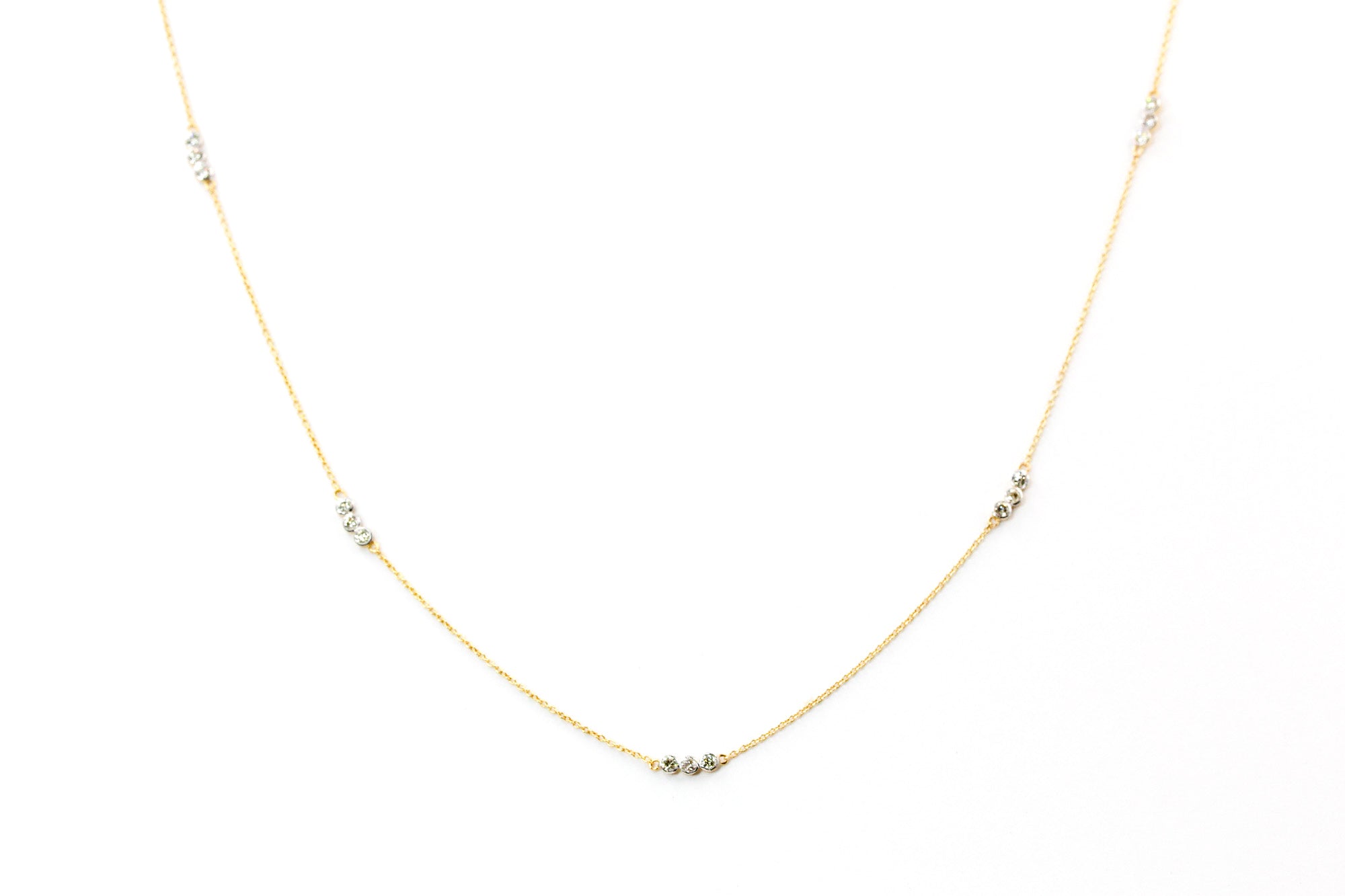 Dainty Diamond Bezel Set Station Necklace - 14k White Gold - 0.27ctw