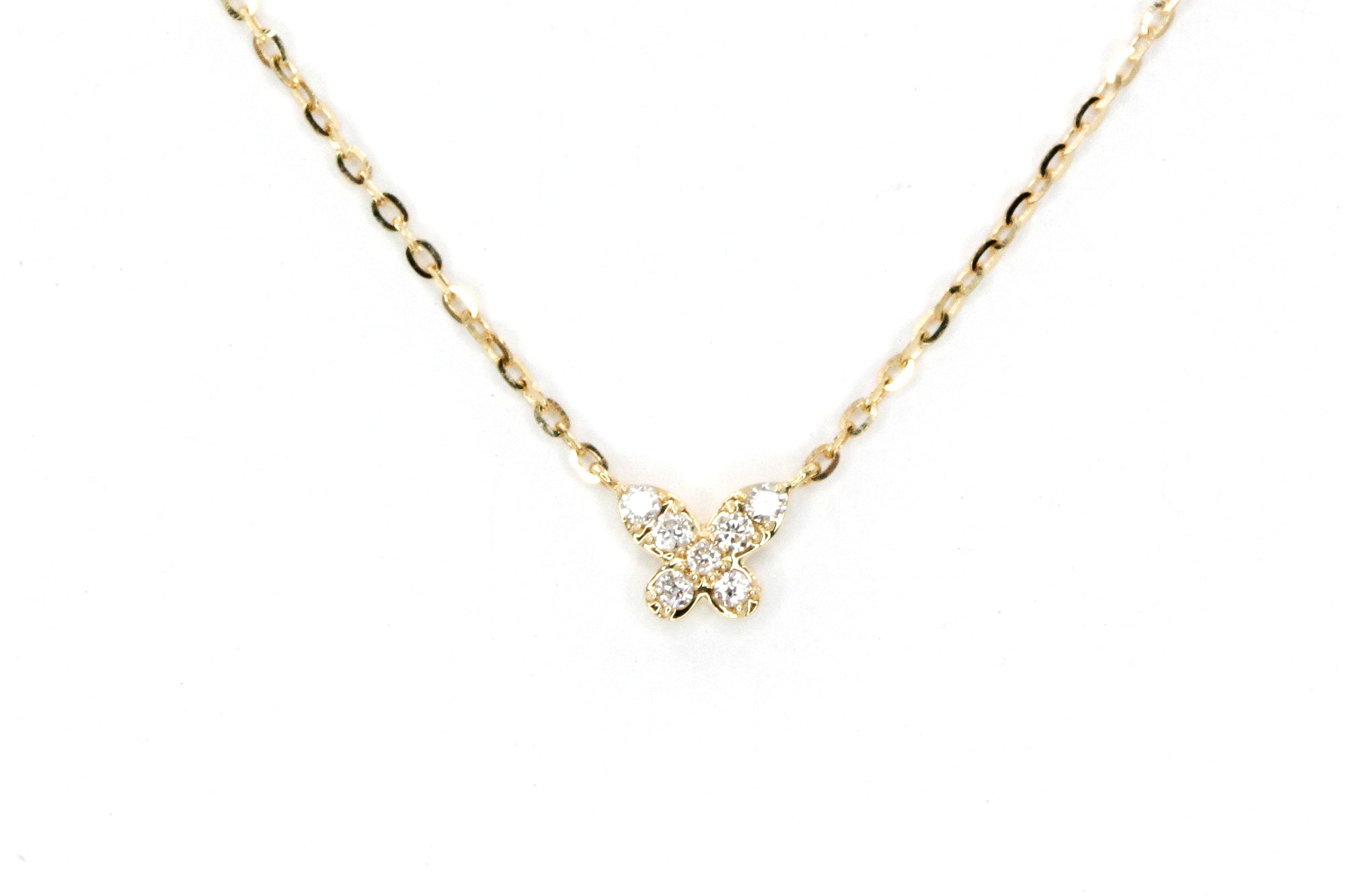 Dainty Diamond Butterfly Necklace - 14k Yellow Gold - 0.06ctw
