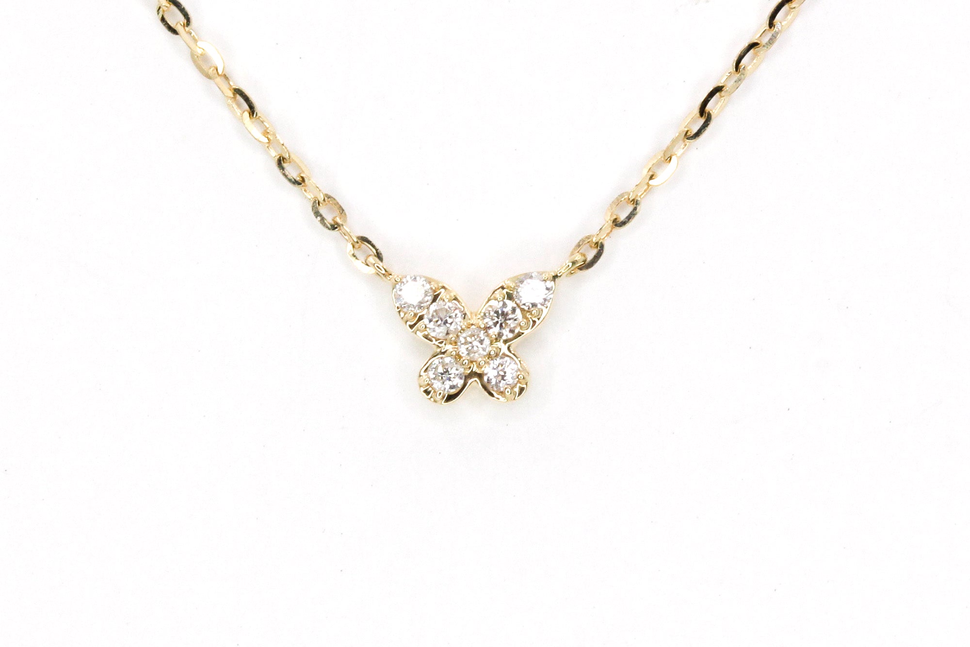 Dainty Diamond Butterfly Necklace - 14k Yellow Gold - 0.06ctw