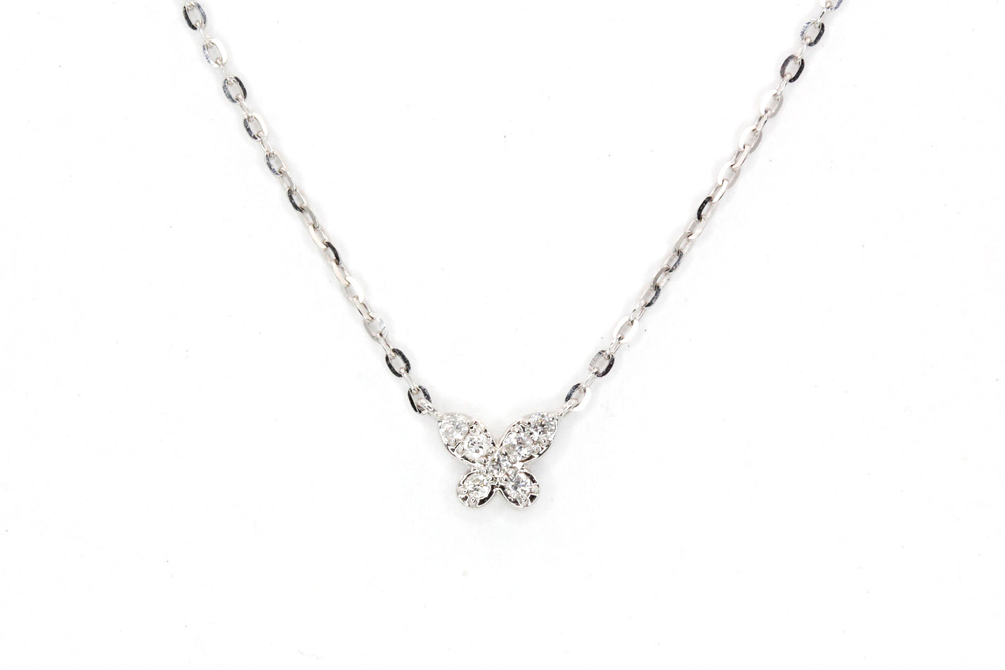 Dainty Diamond Butterfly Necklace - 14k White Gold - 0.06ctw