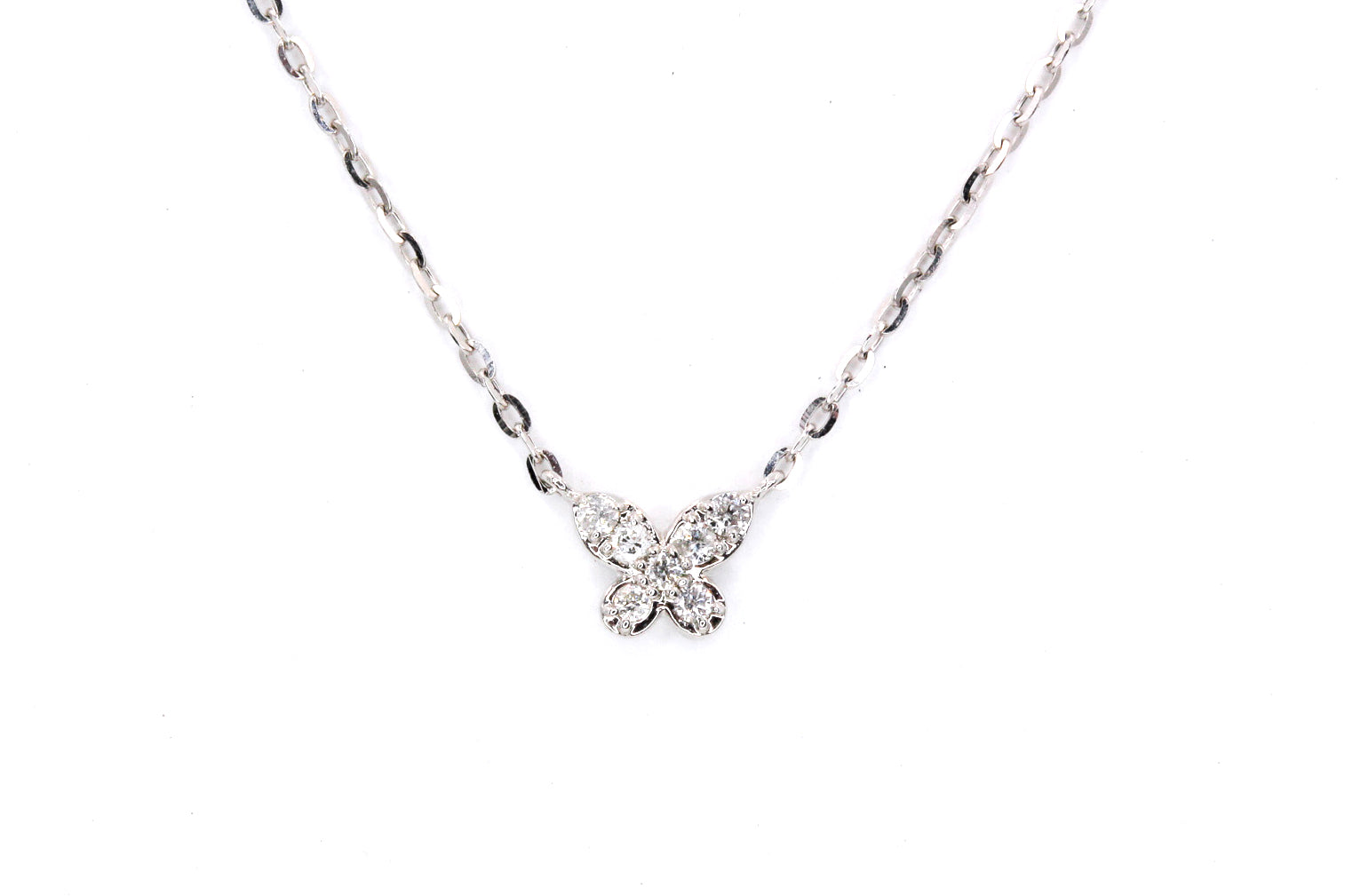 Dainty Diamond Butterfly Necklace - 14k White Gold - 0.06ctw