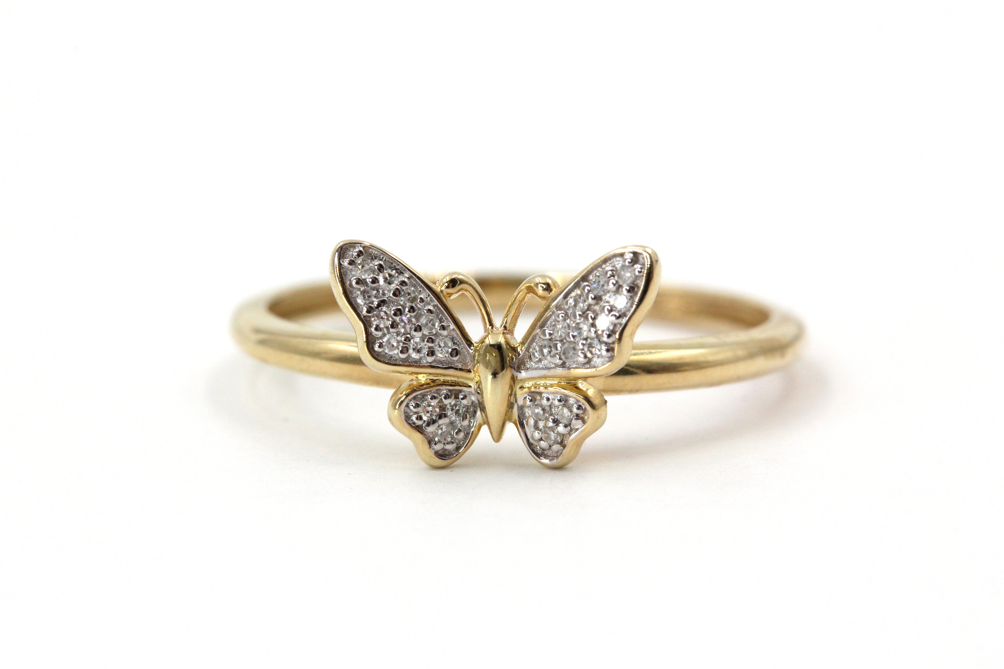 Dainty Diamond Butterfly Ring - 10k Yellow Gold - 0.10ctw