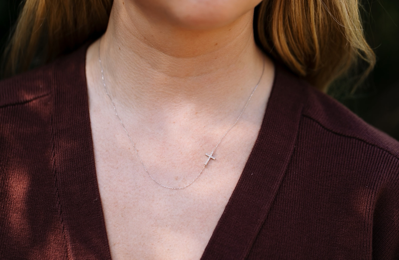 Dainty Diamond Cross Necklace - 14k White Gold - 0.04ctw
