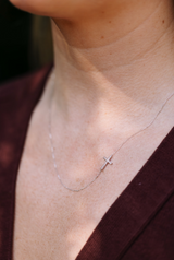 Dainty Diamond Cross Necklace - 14k White Gold - 0.04ctw
