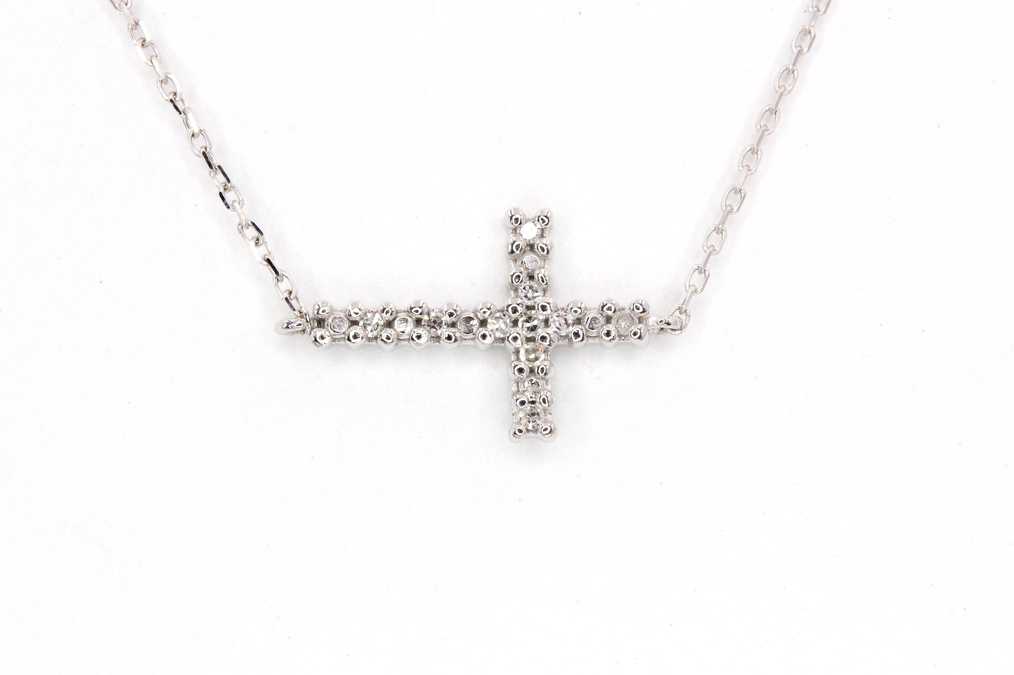 Dainty Diamond Cross Necklace - 14k White Gold - 0.04ctw