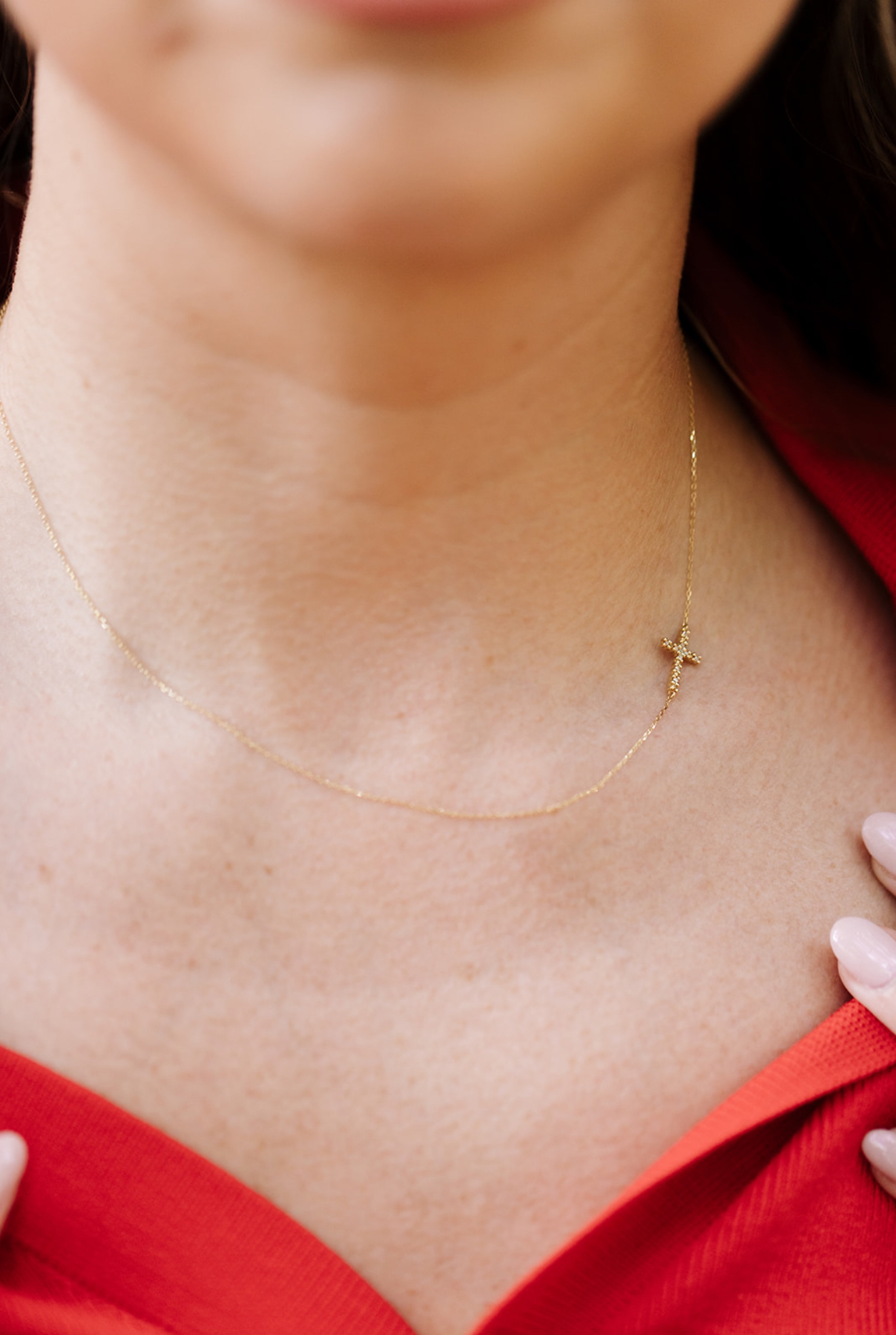 Dainty Diamond Cross Necklace - 14k Yellow Gold - 0.04ctw