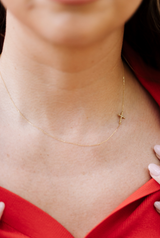 Dainty Diamond Cross Necklace - 14k Yellow Gold - 0.04ctw
