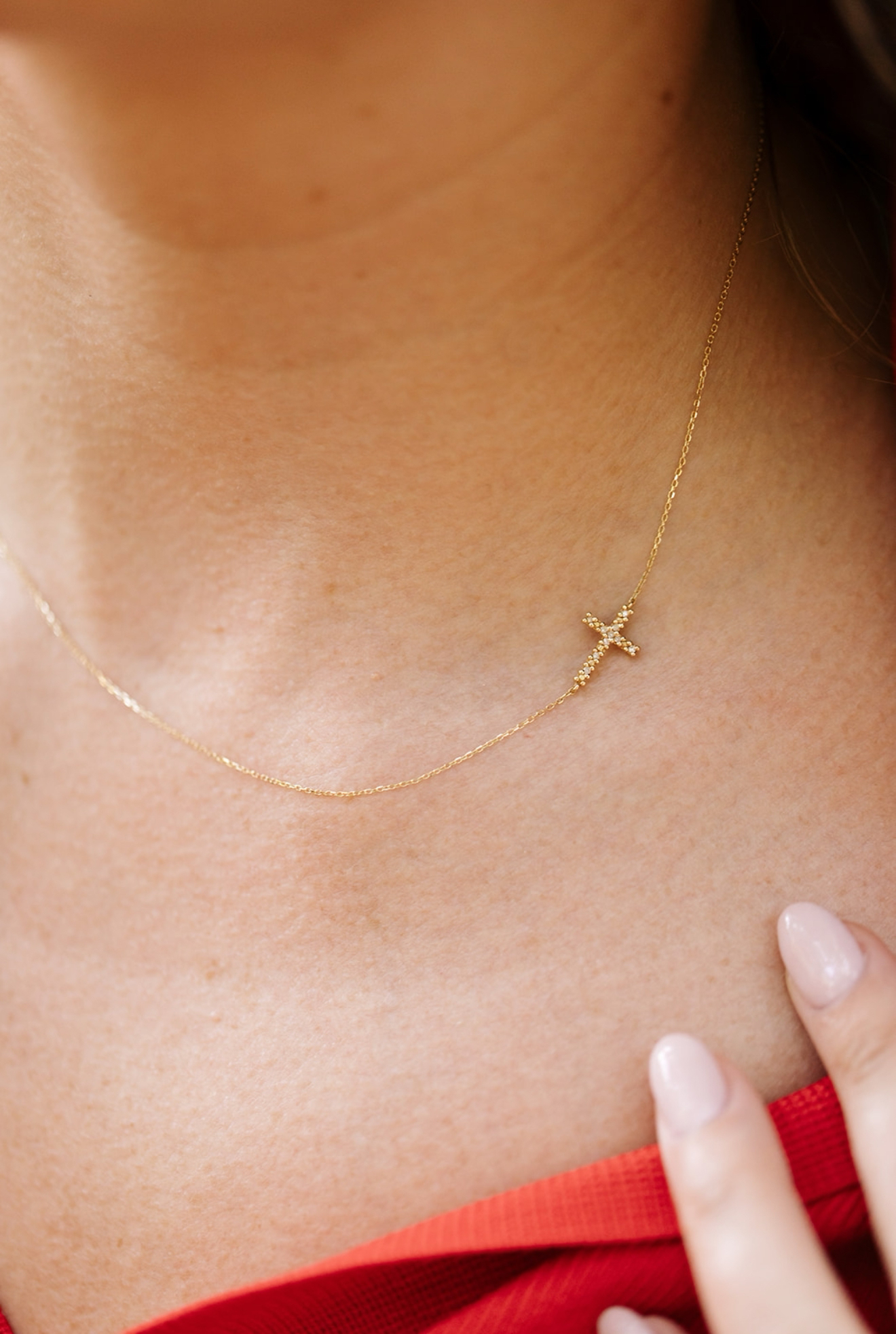 Dainty Diamond Cross Necklace - 14k Yellow Gold - 0.04ctw