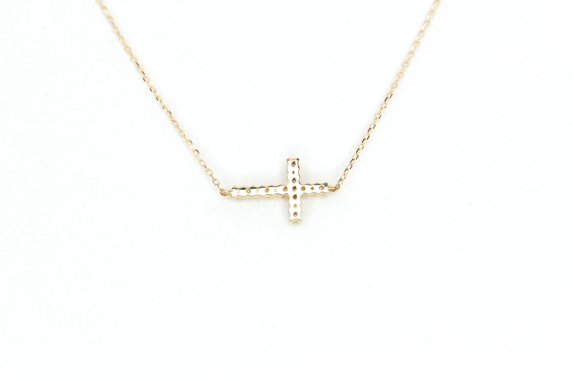 Dainty Diamond Cross Necklace - 14k Yellow Gold - 0.04ctw