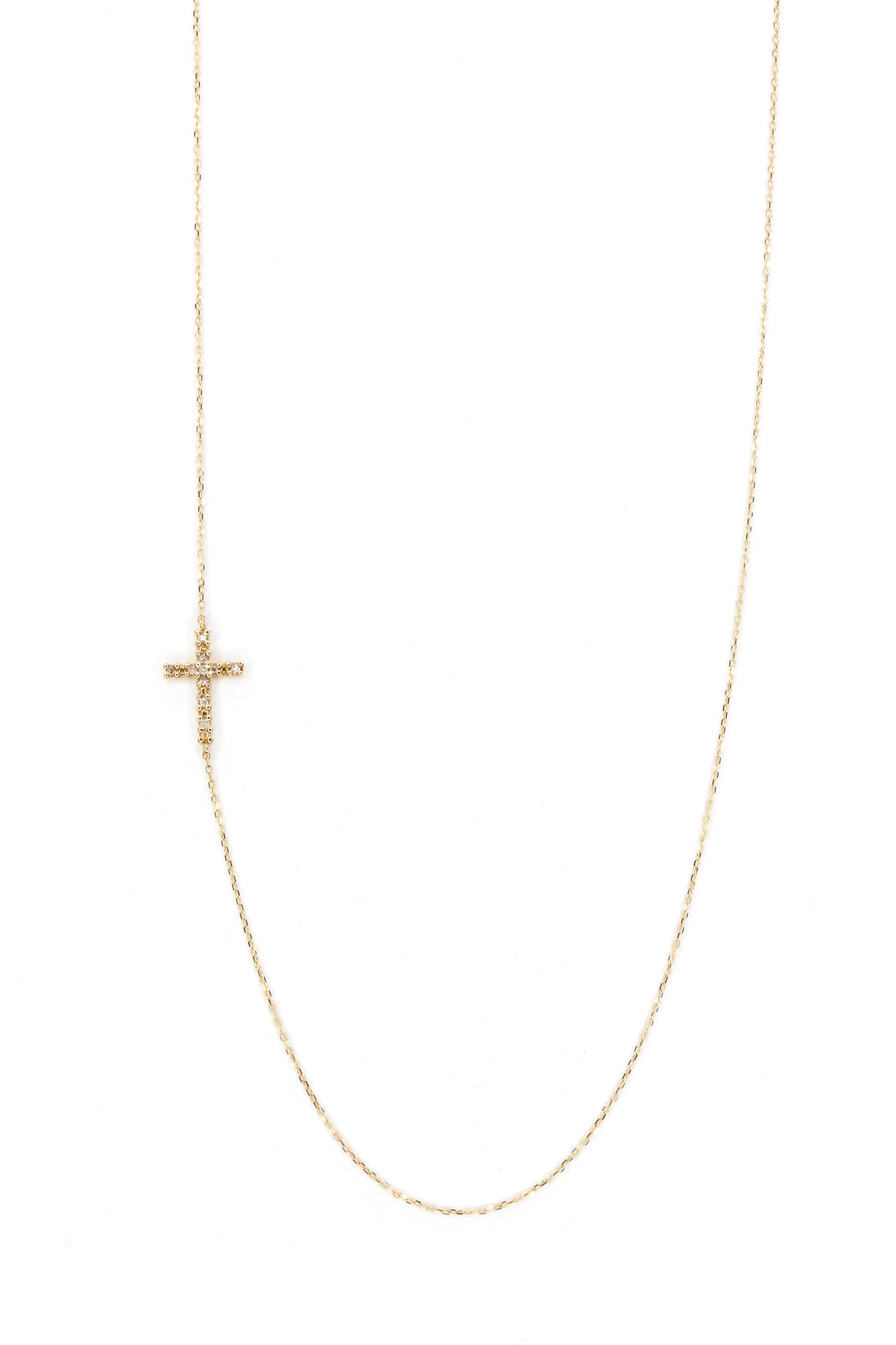 Dainty Diamond Cross Necklace - 14k Yellow Gold - 0.04ctw