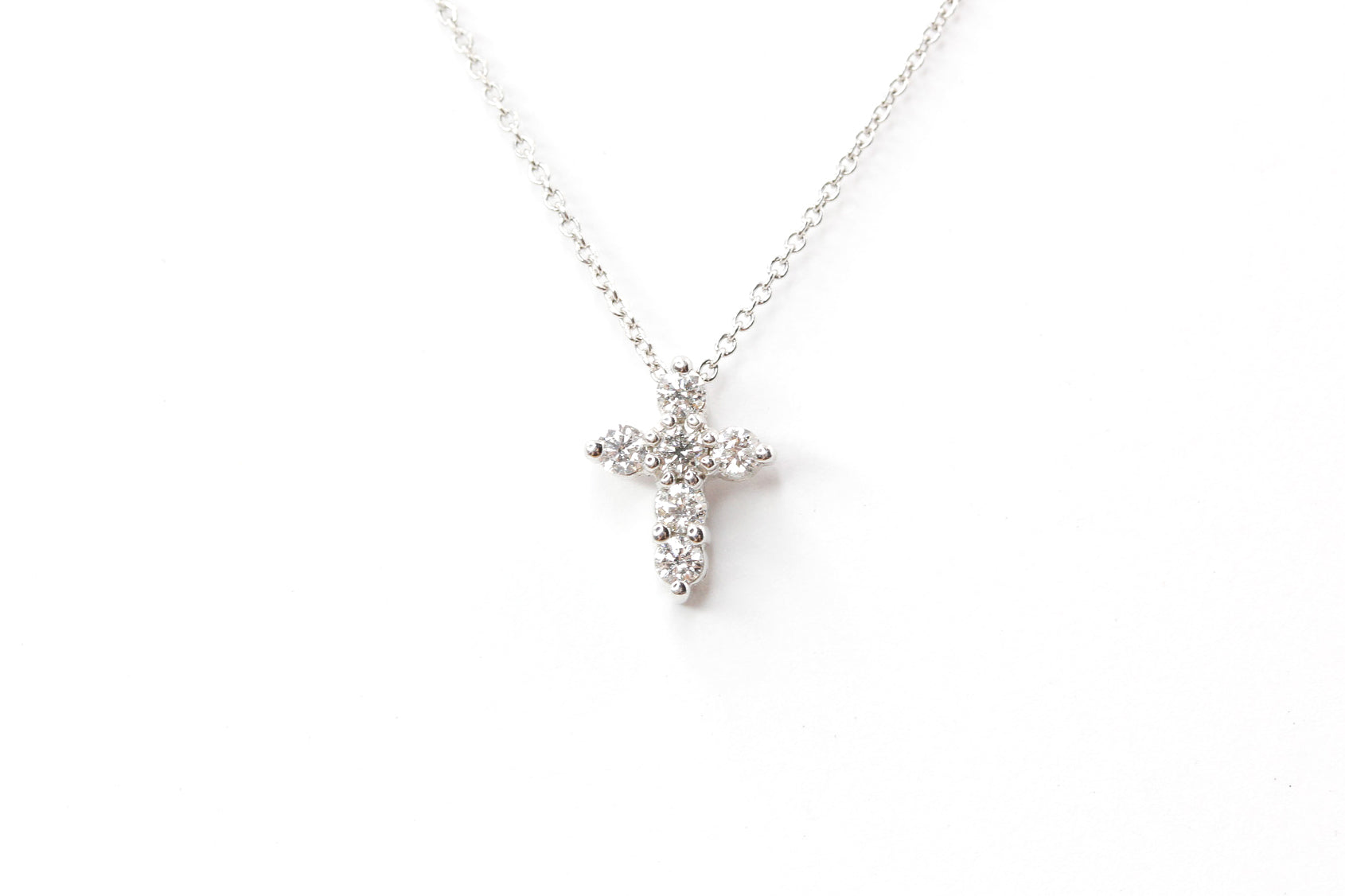 Dainty Diamond Cross Pendant Necklace - 14k White Gold - 0.20ctw