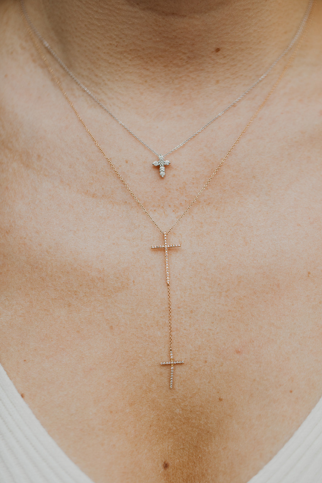 Dainty Diamond Cross Pendant Necklace - 14k White Gold - 0.20ctw