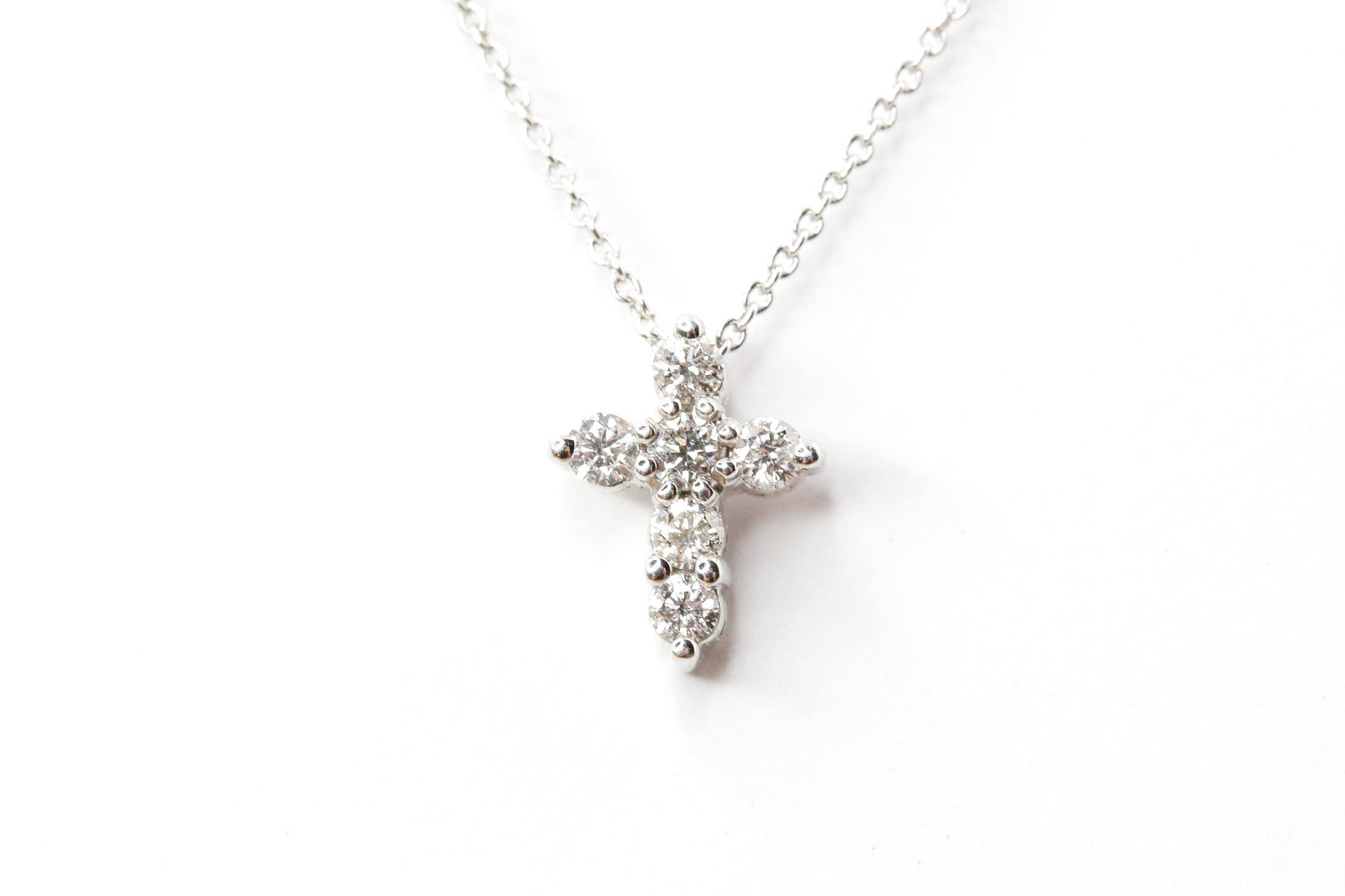 Dainty Diamond Cross Pendant Necklace - 14k White Gold - 0.20ctw