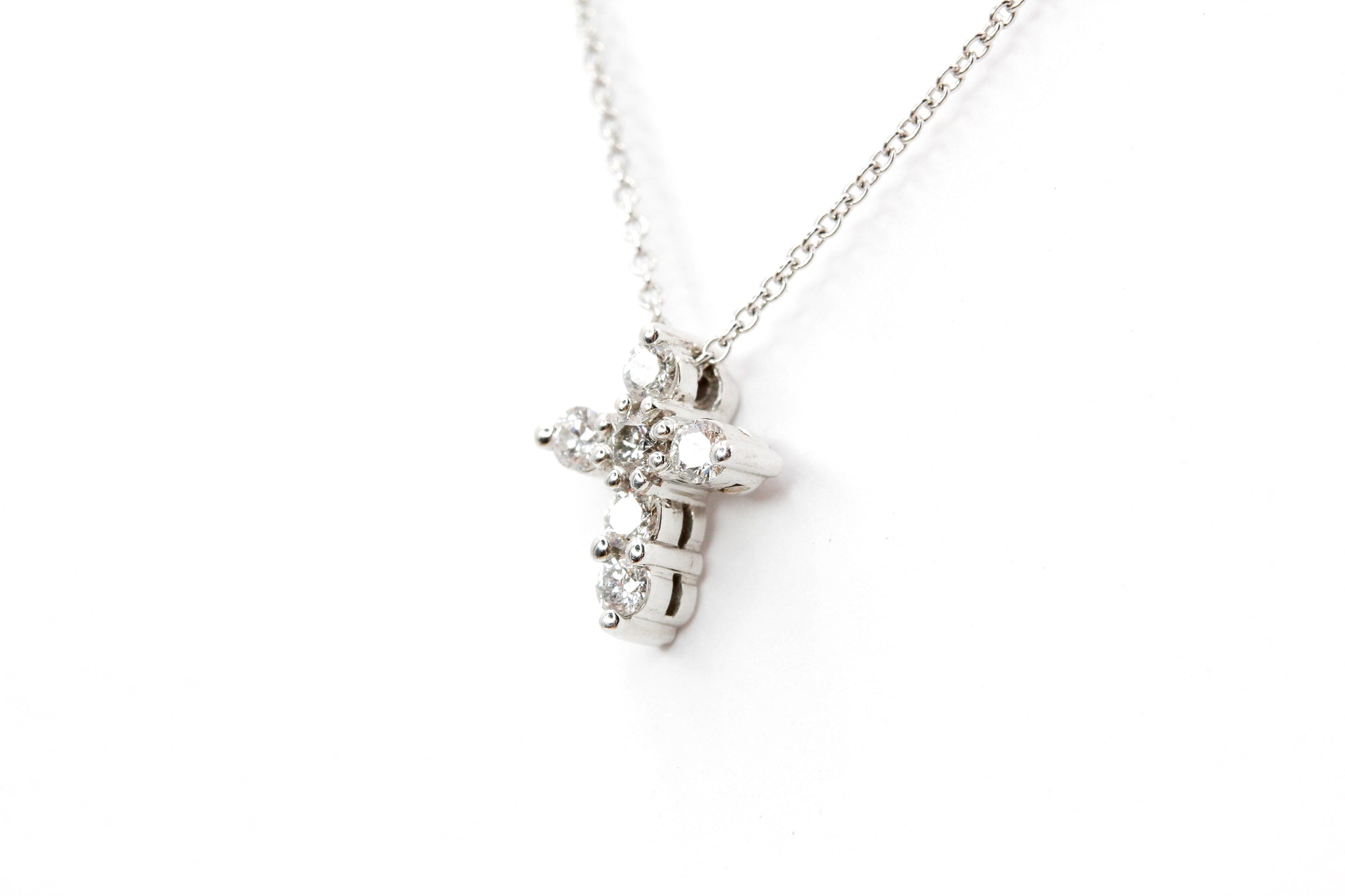 Dainty Diamond Cross Pendant Necklace - 14k White Gold - 0.20ctw