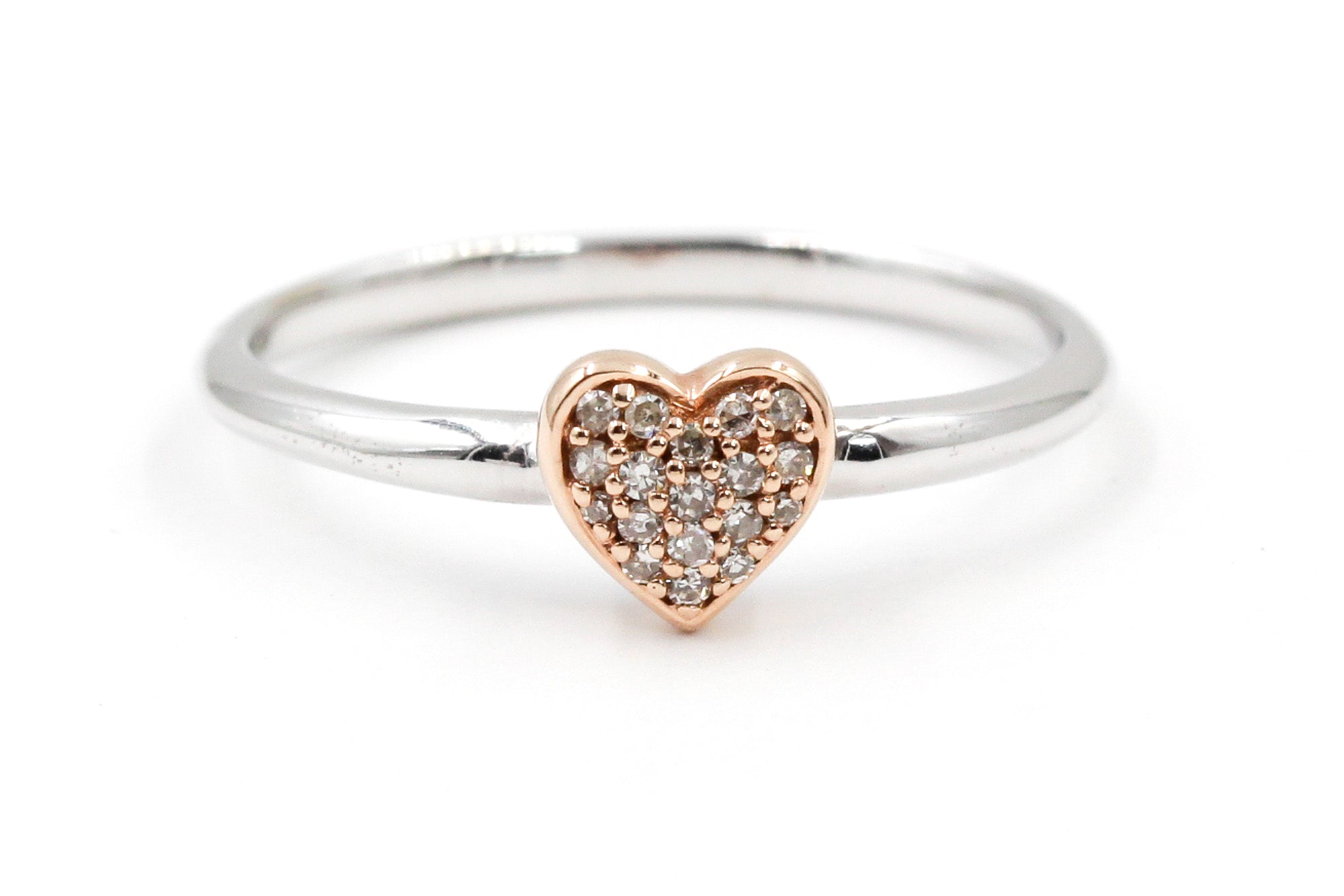 Dainty Diamond Heart Cluster Ring - 14k Two Tone Gold - 0.10ctw